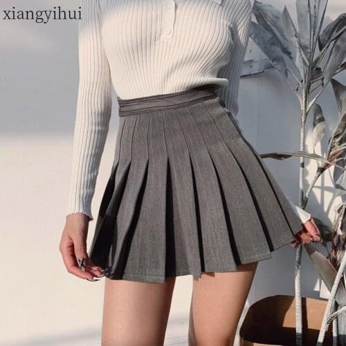 Black Vintage Pleated Skirt Women Grey Casual Preppy Style High Waist Slim Short Skirts 2020 Autumn Winter Bottoms
