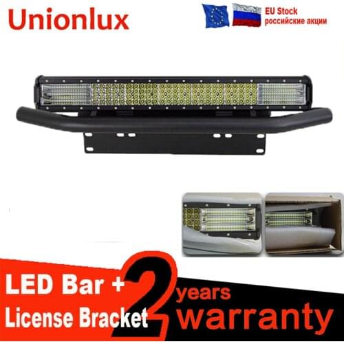 Quad Row Auto 22inch Combo LED Light Bar Offroad + 23" Bull Bar Bumper License Plate Bracket with Wire for 4x4 Truck SUV ATV