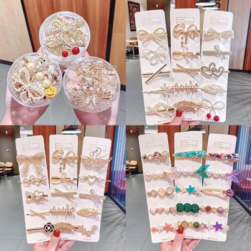 CYGJFC Woman Ins Style Crystal Pearl Hairpins Sets Girls Exquisite Hair Clips Hairgrip Lady Hair Accessories Bowknot Barrettes