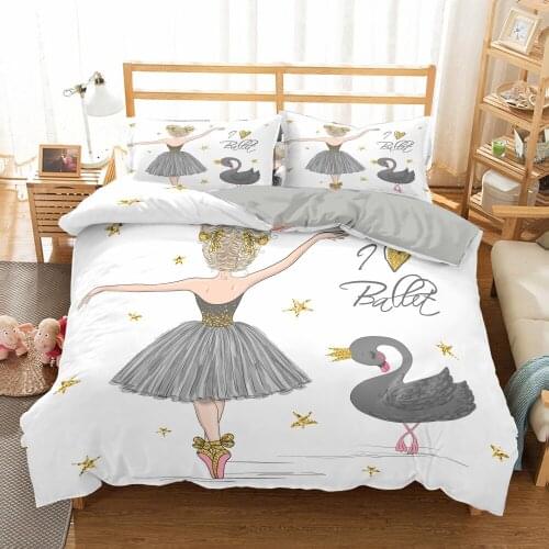 Home Textiles Fashion Black Swan Duvet Cover with Pillowcase Single Twins Bed Cute Ballerina girls Bedspread Bedding Set Queen