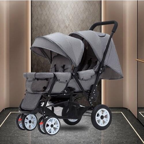 Twin Baby Stroller Can Sit and Lie Baby Carriage Four Wheel Highland Scape Lightweight Double Seat Carts 0-4 Years Old