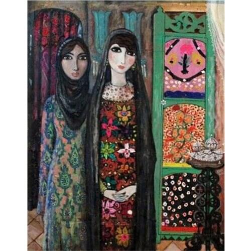 Full Square Diy Diamond Painting Sale Round Stone 5D Embroidery Home Decoration Arab Sisters Pictures By NumbersZP-4150