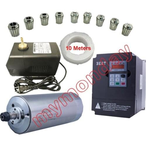 1.5kw spindle kit 220v 380V 1500w CNC milling spindle motor+1.5kw inverter+75w pump+10M pipes+9pcs ER16