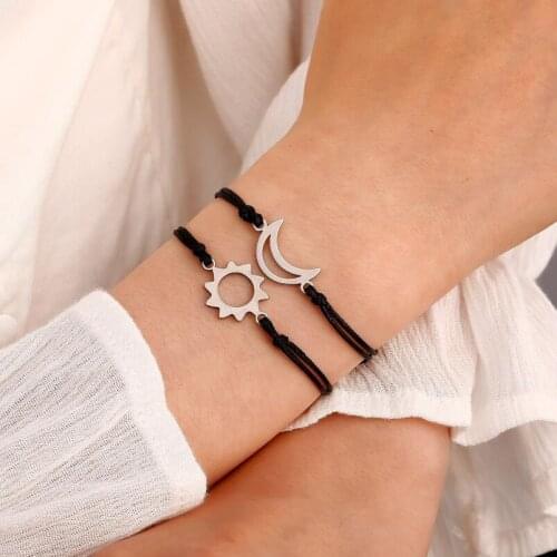 2-3pcs Cool Bracelets Set For Women Handmade Braided Black Thread Rope Bohemian Sun & Moon Charm Couples Bracelets For lady 2021