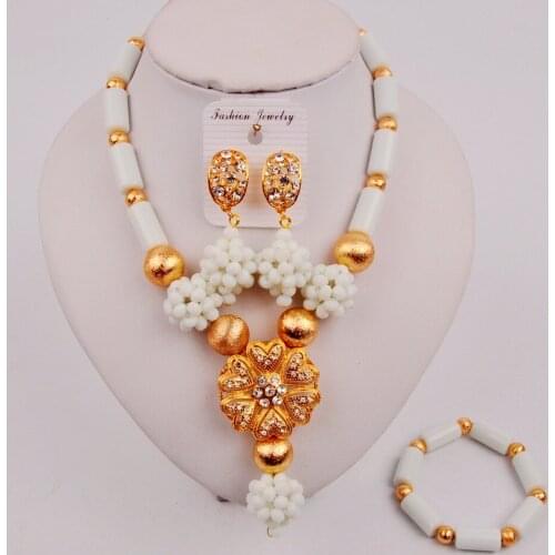 Beautiful African Bead Necklace White Jewelry Set for Nigerian Wedding SZ-Q1-5