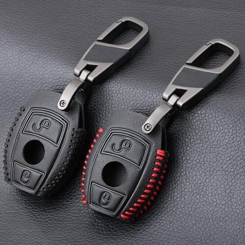 Genuine Leather Car Key Cover Set Fit Case For Mercedes Benz AMG A180 A200 A260 A CLA Class 2 Buttons Keychain