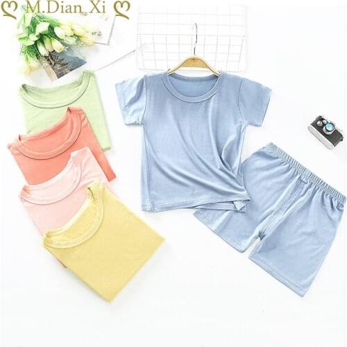 Baby Boys Girls Clothes Summer Kids Clothes Sets T-shirt+pants Solid Suit Cotton Clothes Newborn Sport Suits Home Sleeping Suits