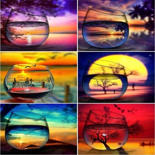 OUYIJIA DIY Landscape Sunset Afterglow Wish Bottle Series Home Decoration Wall Painting Handicraft Gift