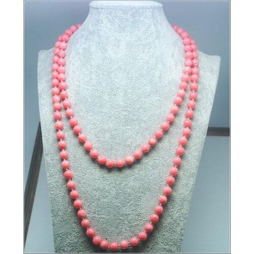 Wholesale Knotted Pink Coral Necklaces Size 8.50mm 47inch long necklaces for charming wedding or party natural colors round ball