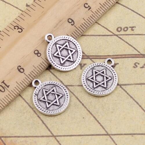 15pcs Charms Star Of David Shield Of David 18x15mm Antique Silver Color Pendants Making DIY Handmade Tibetan Finding Jewelry