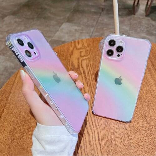 Gradient Rainbow Transparent Phone Case For iPhone 12 11 Pro Max XR X XS Max 7 8 Plus 12Mini Square Shockproof Bumper Back Cover