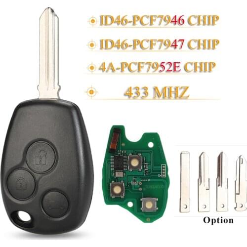 Kutery 3Buttons Remote Car Key For Renault Trafic Vivaro Primastar Movano Dacia 433Mhz PCF7947/PCF7946 ID46 Chip
