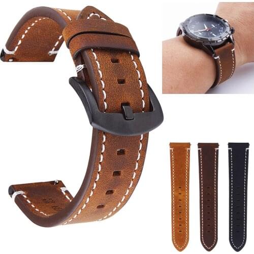 18 19 20 21 22 24mm Retro Genuine Leather Band For Samsung Galaxy Watch 42mm 46mm Strap Gear S2 S3 Wristband For Amazfit Bands
