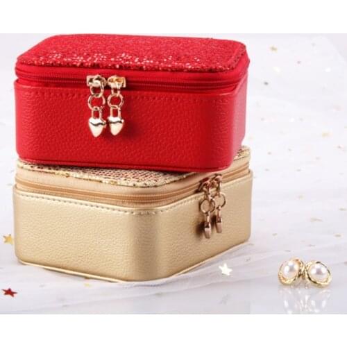 Zipper Closure Ring Storage Jewelry Box Mini Earrings Organizers PU Leather Portable Travel Multi Compartment