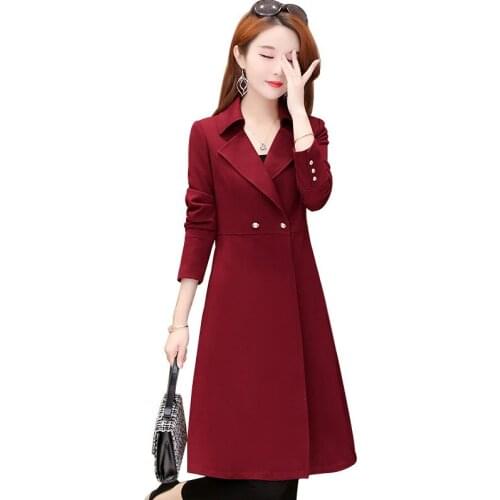 Spring Autumn Womens Trench Coat New Temperament Slim Outwear Female Mid-length Long Sleeve Casual Plus Size Windbreaker R835