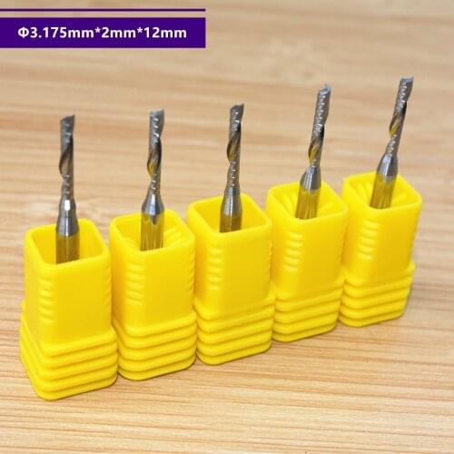 3.175mm*2.0mm*12mm,Freeshipping CNC machine solid carbide End Mill, tungsten steel 1 flute spiral milling cutter,PVC,MDF,acrylic