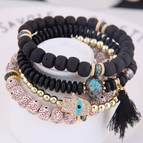 Bohemian Beaded Bracelets & Bangles For Women Vintage Fatima Hand Strand Bracelet Boho Multilayer Bracelet Femme 2020 New