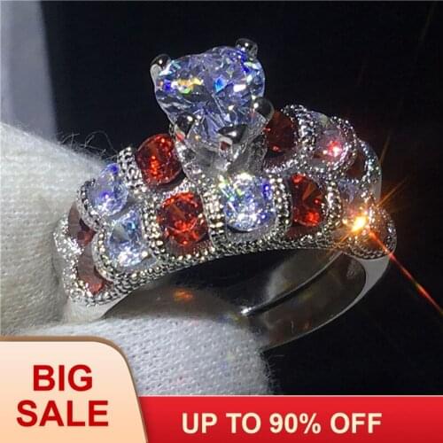 Vintage Heart shape ring Silver color AAAAA Cz Stone Engagement wedding band rings set for women Bridal sets Jewelry