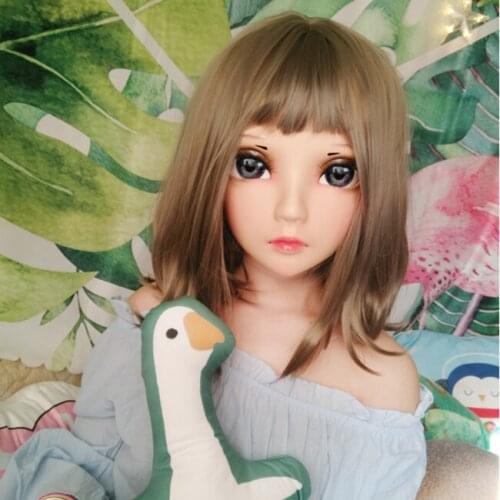 Xi-02)Female Sweet Girl Resin Half Head Kigurumi BJD Eyes Crossdress Cosplay Japanese Anime Role Lolita Mask With Eyes And Wig