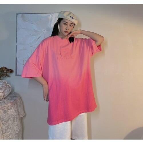 Street oversize loose tie dyed short sleeve T-shirts for womens summer new stereo letter top tees