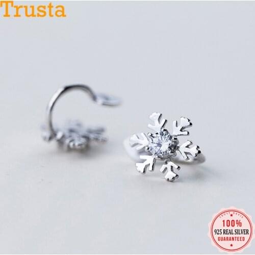 Trusta 100% 925 Sterling Silver Snow Cz Ear Cuff Clip on Earrings For Women Girl Without Piercing Earings Jewelry DS476
