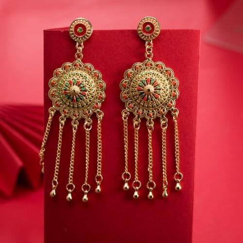 Dubai Gold Color Earrings 24K For Women Wedding Jewelry Womens Earrings For Girls Bridal Wife Gifts African Dubai French