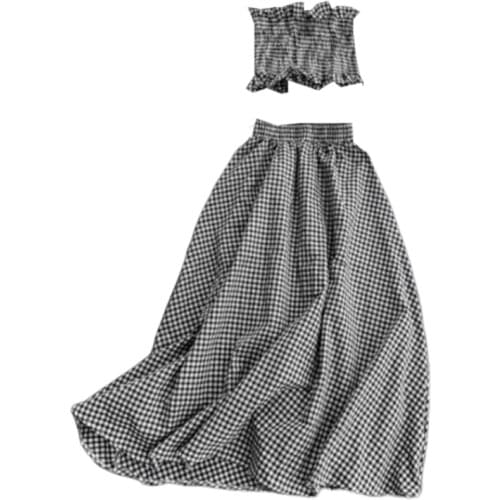 Korean pieces of fungus short open umbilical stretch tube top + high waist long skirt two-piece fashion suit women