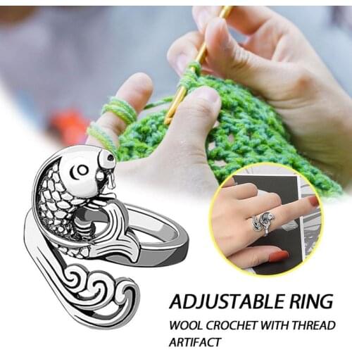 1 pcs Ruyu Deshui Knitted Sweater Ring Female Wool Crochet With Thread Artifact Retro Koi Opening Adjustable Ring
