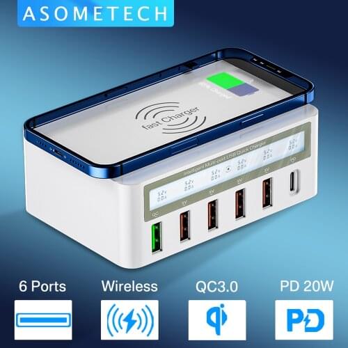 100W Quick Charge 3.0 USB Charger Fast Charging Station PD Charger For iPhone 11 Tablet Phone QI Wireless Charger Adapter HUB