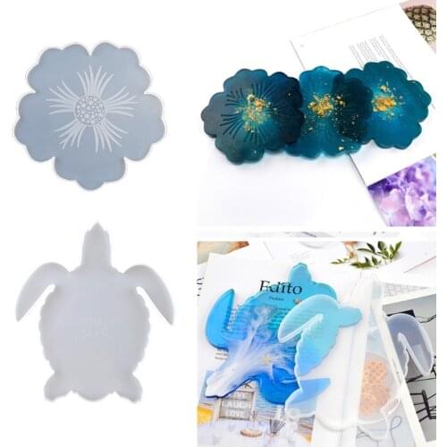 2Pcs DIY Flower Shape Silicone Geode Coaster Resin Molds Animals Sea Turtle Resin Coaster Tea Mat Molds Art Craft Tools DropShip