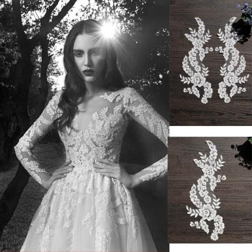 5 pairs ivory cotton floral lace applique pair for wedding dress bodice , headpiece bridal lace flower , wholesale lace flower