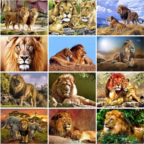 5D DIY Diamond Painting Lion Cross Stitch Kits Mosaic Scenery Diamond Embroidery Animals Full Round Square Resin Home Decor