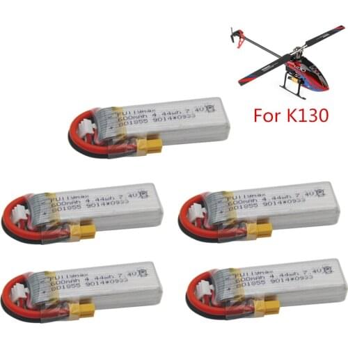 5PCS 7.4V 600mAh Lipo Battery For XK K130 RC Helicopter Spare Parts Accessories XK K130 Battery