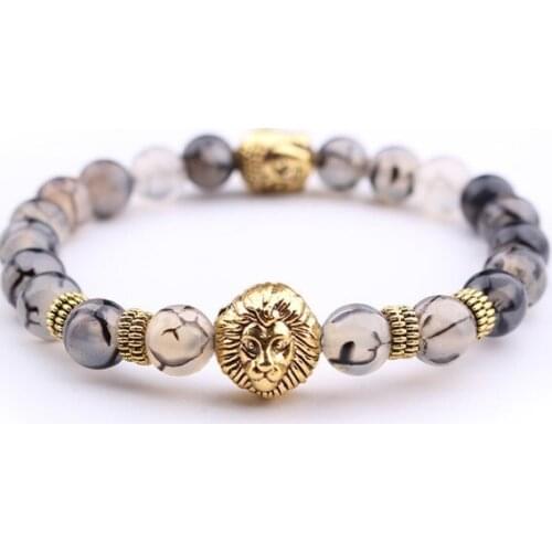 8mm lion Punk multicolor Agate Chakra Healing Reiki Buddha Yoga Bracelet elastic adjustable Volcanic Stone Bangles yuh3