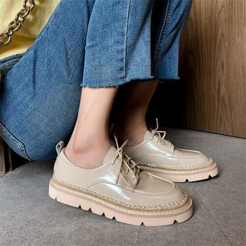 PXELENA Brand NEW British Women Genuine Leather Oxfords Lace Up Round Toe 2021 Fall Spring Daily Comfort Flat Derby Shoes Work