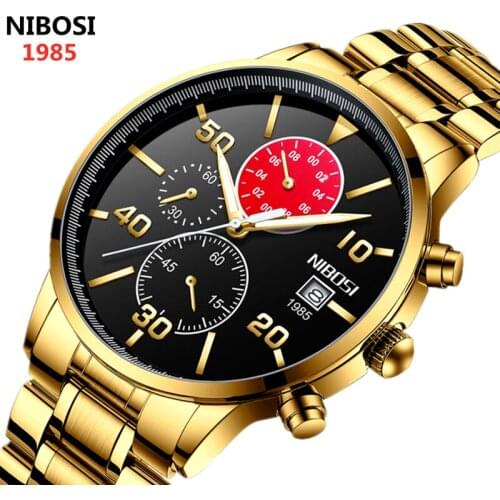 NIBOSI New Men Watches Top Brand Luxury Stainless Steel Quartz Watch Men Waterproof Sport Chronograph Relogio Masculino