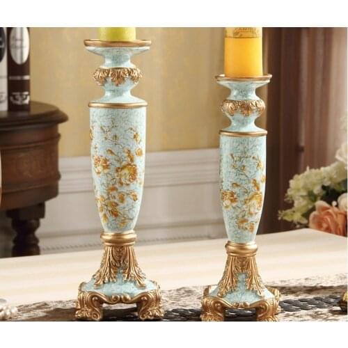 European 1-arm resin metal candle stick holder candelabra candelabrum home wedding decoration flower carving 3 colors 2pcs/set