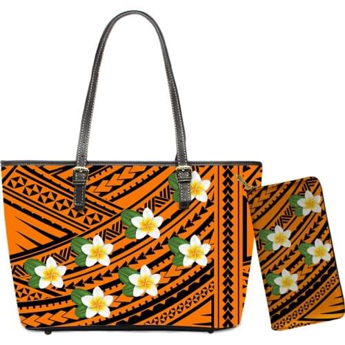 Customized Handbag & Purse Set Bohemia Flower Pattern Large Women Leather Strips Clutch Tote Wallet Free Dropship Wholesale 2021