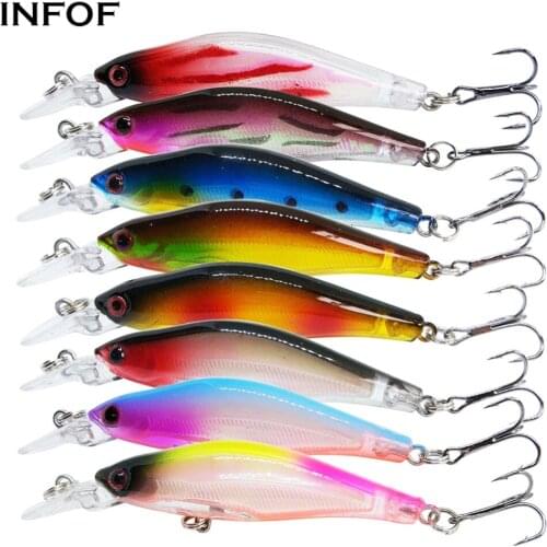 INFOF 8-pieces Floating Minnow Hard Baits 8cm/6.3g Artificial Hard Fishing Lure Jerkbaits Wobbler Carp Fishing Lures