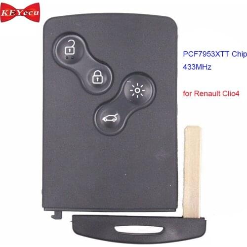 KEYECU for Renault Clio4 Smart Remote Key Fob 433MHz Hitag AES 4A Chip 4 Button