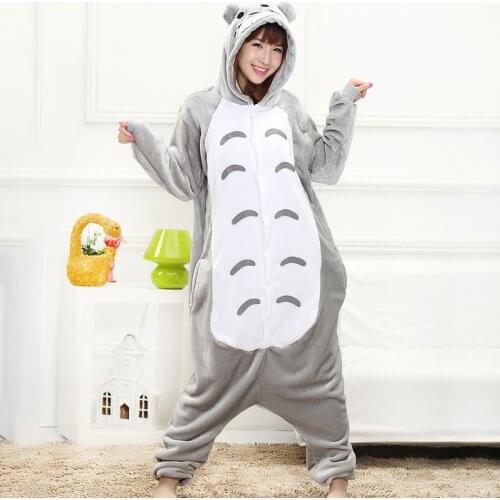Anime Onesie Animal Gray Cat Kigurumis Women Girl Cute Pajama Home Jumpsuit Winter Warm Sleepwear Overall Festival Outfit