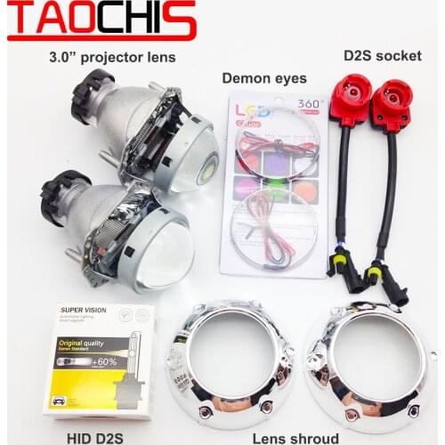 TAOCHIS HID Xenon Hella Projector Lens D2S D1S D3S D4S Shroud Devil Eyes Modify Head Light Lamp Upgrade Fast Bright
