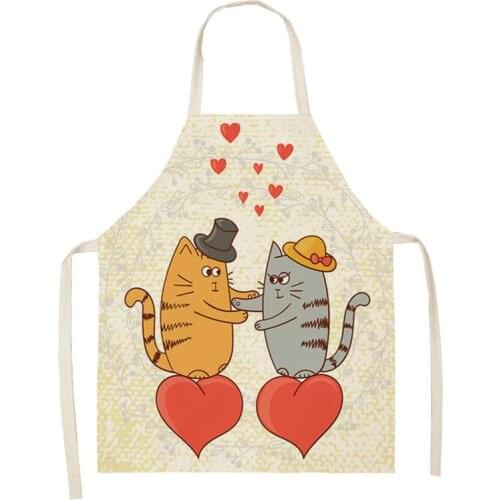 Cartoon Cat Kitchen Aprons Cute Cats Printed Sleeveless Cotton Linen Aprons for Men Women Home Cleaning Tools WQ191