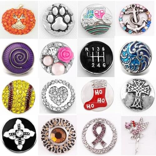MN1040 Stock Crystal Christmas Fairy Halloween Skull Flower Love Beach Metal Snap Button Jewelry DIY Bracelet fit 18mm 20mm