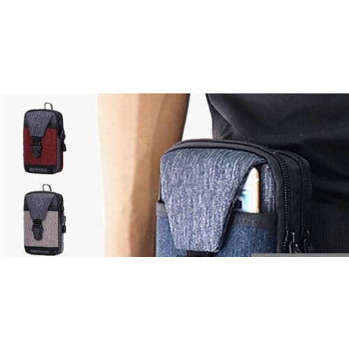 Men Phone Card Holder Casual Canvas Patchwork Travel Waterproof Zipper Waist Bag Multifunctional Men Waist Bag