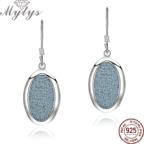 Mytys 925 Sterling Silver Dangle Earrings For Women Insert Oval Starry Sparkling Powder S925 Earrings Gift Drop Brincos CE423