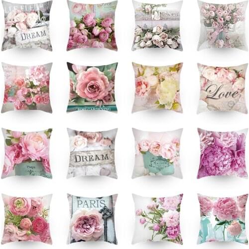Pillow Covers 45*45 Showy And Colorful Polyester Cushion Cover Roses Flower Pattern Throw Pillow Car Home Decoration Decorative
