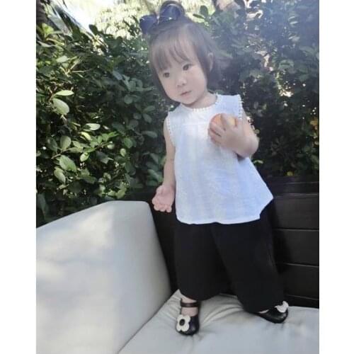 2021New Summer Girls' Vest Small Ball Dark Flower Top Bottom Shirt