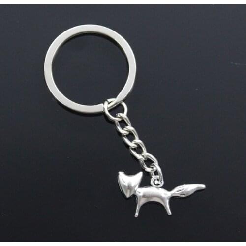 New Fashion Men 30mm Keychain DIY Metal Holder Chain Vintage Lovely Fox 15x28mm Silver Color Pendant Gift