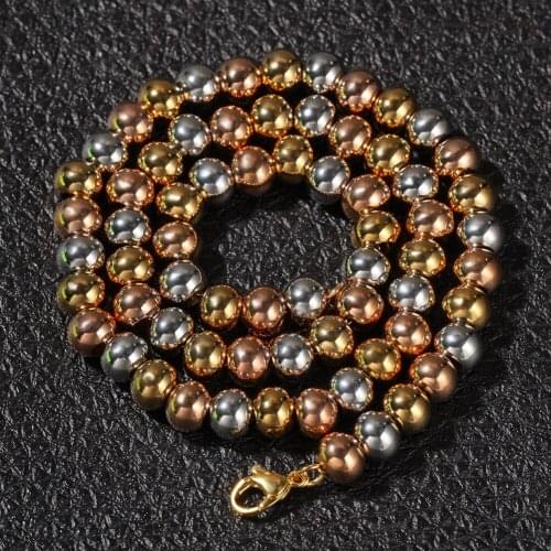 New Classic Gold Catholic Rosary Necklace Bracelet Stainless Steel Beaded Hip Hop Bling Cuban Link Chain Jewlery Gifts Cubana